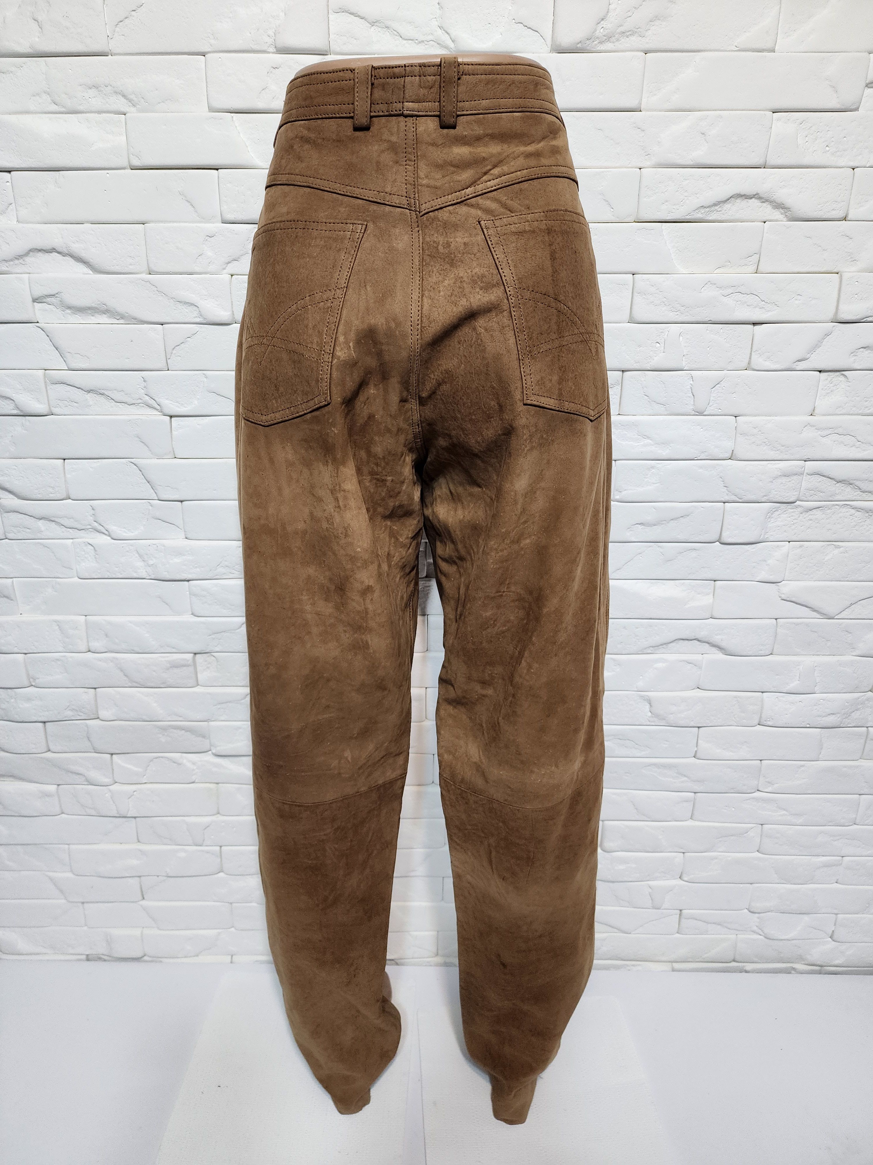 Genuine Leather Brown Men's Nubuck Leather Pants Size US 31 - 1 Thumbnail