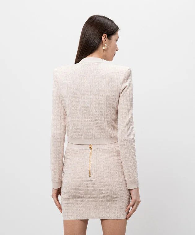 Balmain 1loc1c0526 Cardigan PB Labyrinth Pattern Sweater in Beige Size M / US 6-8 / IT 42-44 - 4 Thumbnail