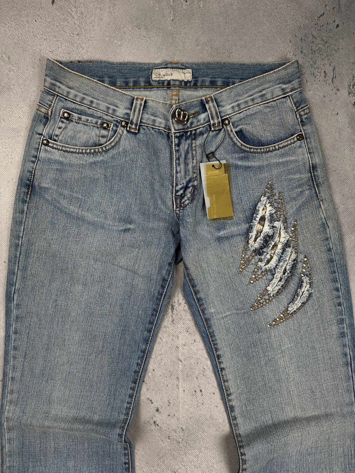 Iceberg Iceberg Distressed Rhinestone Y2K Archive Denim Jeans Italy Size 31" - 3 Thumbnail