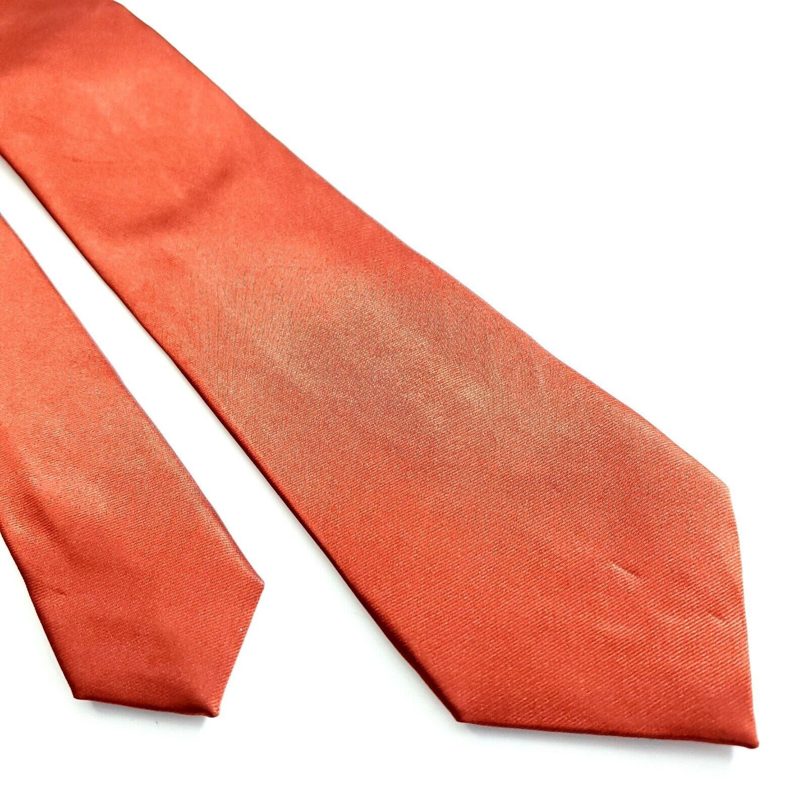 Designer Brand Q Microfiber Orange Solid Skinny Long Silk Tie Size ONE SIZE - 1 Thumbnail