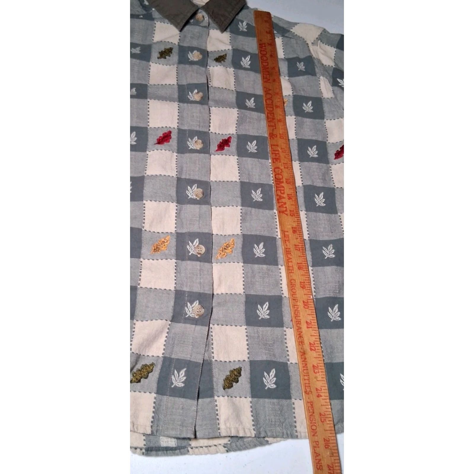 Vintage VINTAGE Casey & Max Shirt Women S Green Plaid Leaf Nature Cabin Cottage ButtonUp Casual Cotton Embroidered Leaves Fall Cottagecore Size S / US 4 / IT 40 - 6 Thumbnail