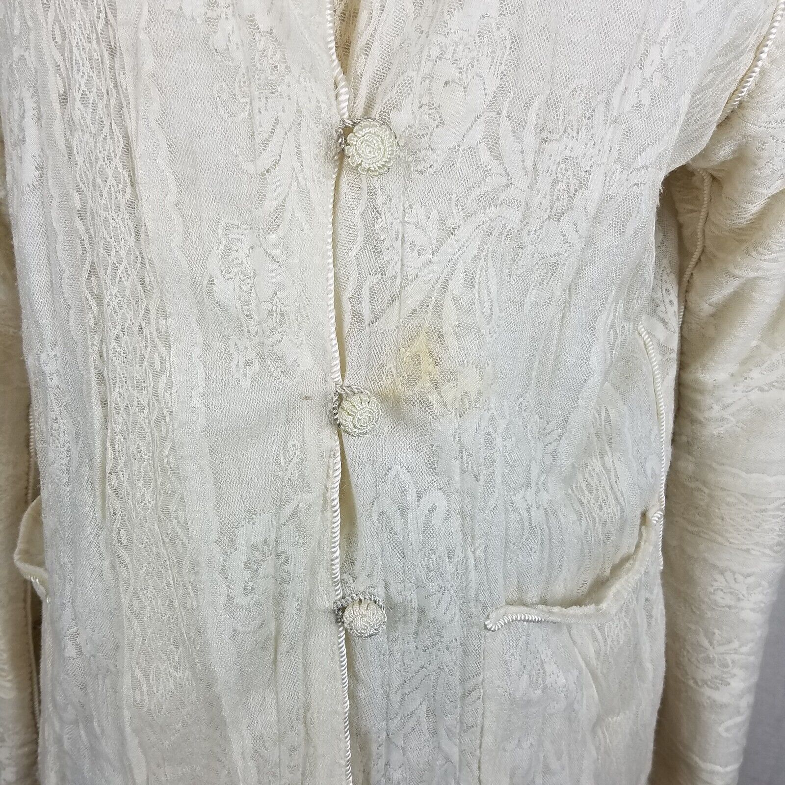Vintage Vtg Reversible Knit Lace 50s Hooded Cardigan Sweater Jacket Size M / US 6-8 / IT 42-44 - 11 Thumbnail