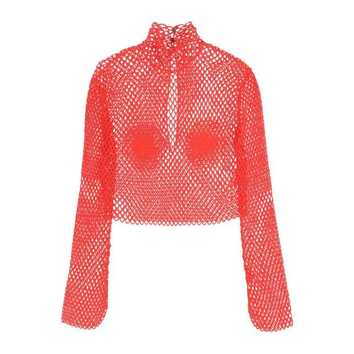 image of Salvatore Ferragamo O1S22I1N0524 Fishne Knit Top In Red, Women's (Size Medium)