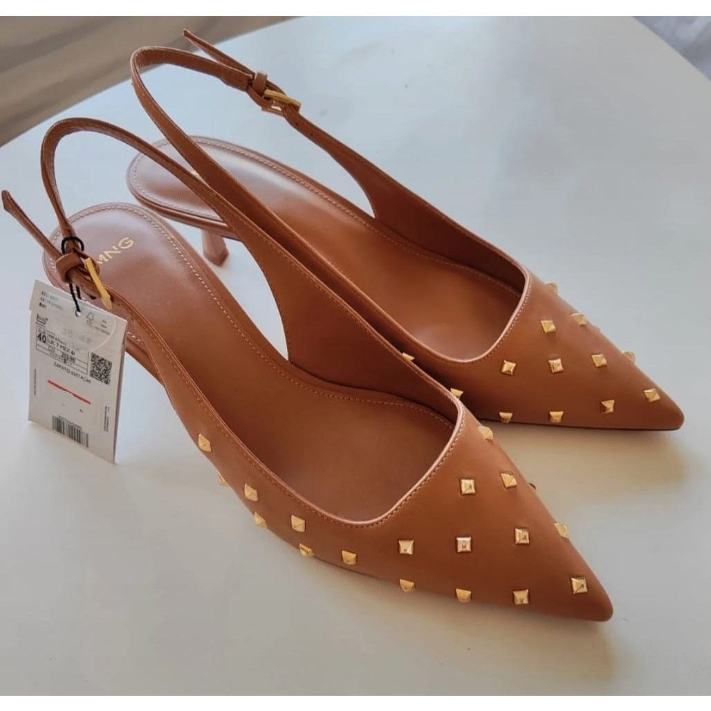 Zara Mango Studded Pointed Toe Slingback Kitten Heels NWT Size US 9.5 / IT 39.5 - 12 Thumbnail