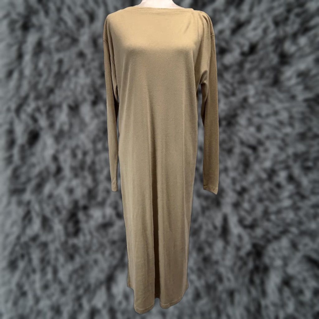 Vintage VINTAGE Link Up Midi Dress Shift Brown One Size Women 90s Lagenlook Cotton Blend Casual Fall Spring Winter Summer United States Ladies Dress Size ONE SIZE - 1 Thumbnail