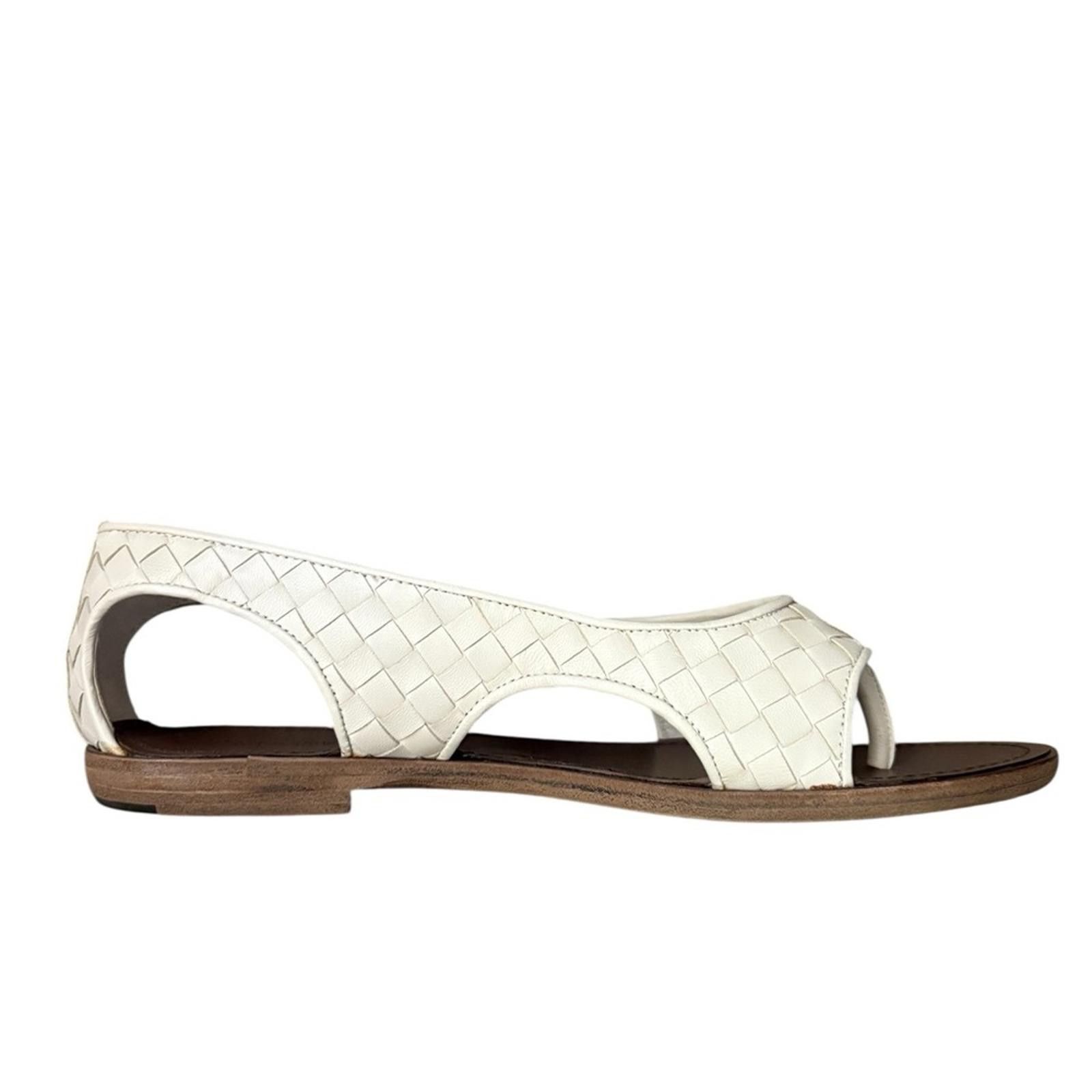 Bottega Veneta Bottega Veneta Napa Leather White Woven Sandals Size US 9.5 / IT 39.5 - 2 Thumbnail