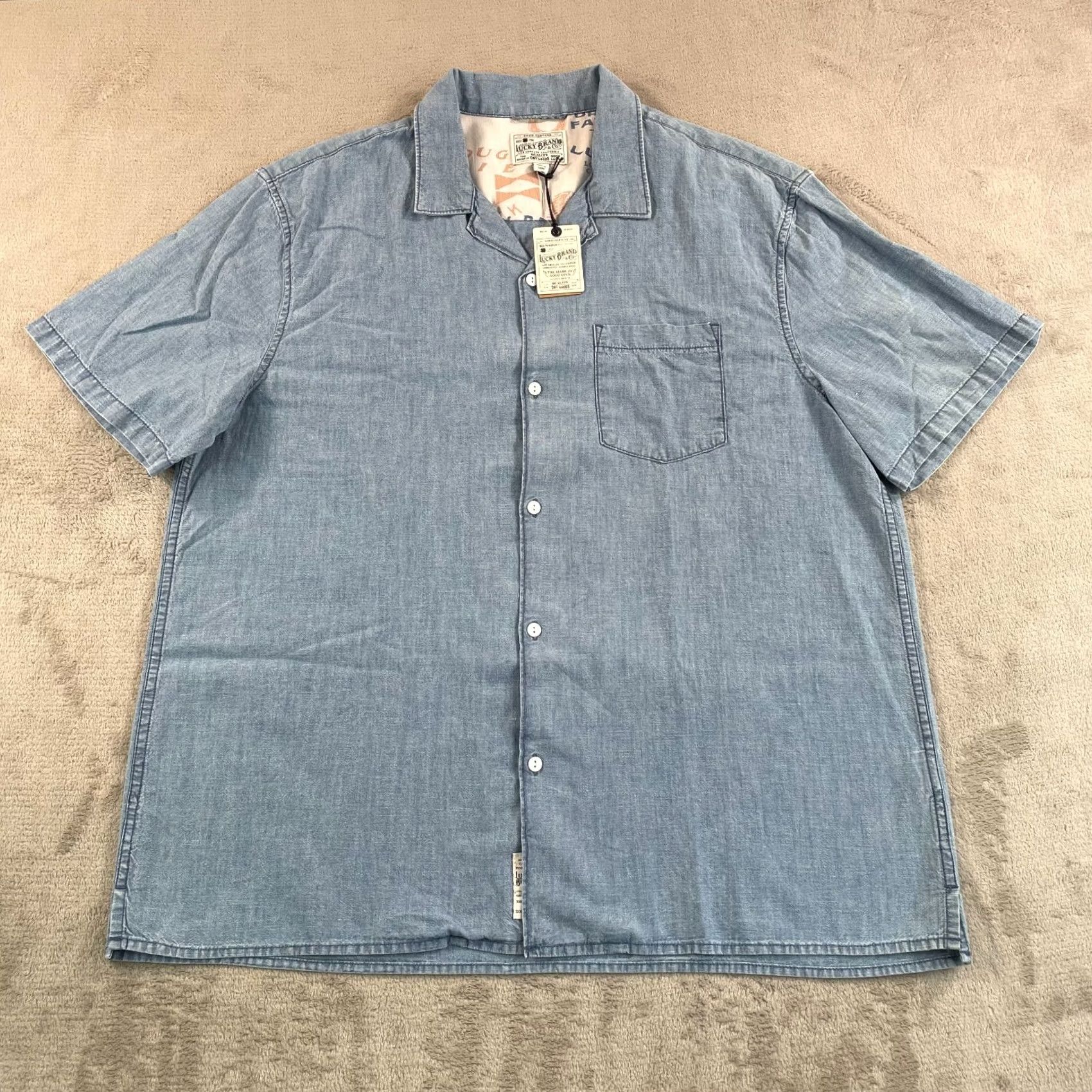 Lucky Brand Lucky Brand Camp Shirt Men XL Blue Chambray Denim Hemp Blend Short Sleeve NWT Size US XL / EU 56 / 4 - 3 Thumbnail
