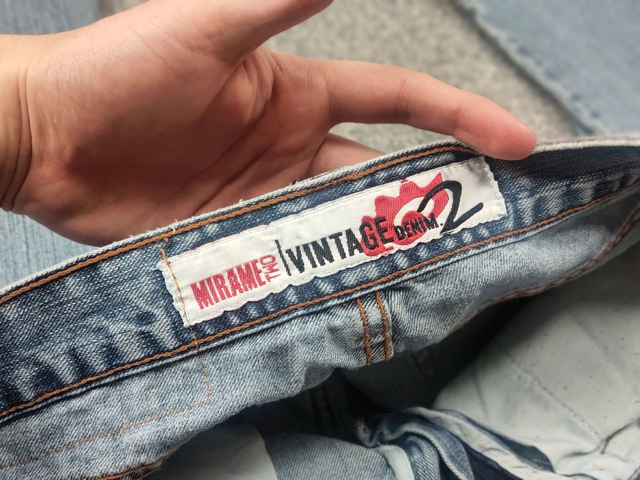 If Six Was Nine Mirame vintage Y2K Style logo Blue Faded denim Flared Jeans Size 31" - 16 Thumbnail