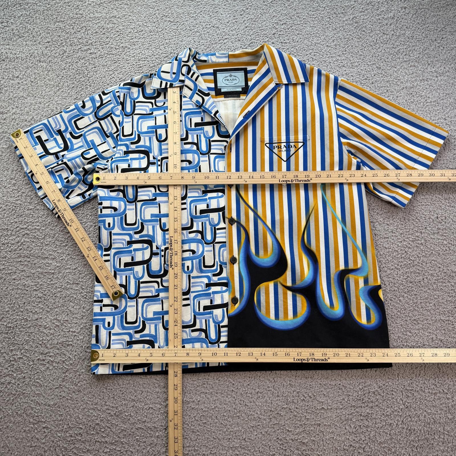 Prada Prada Double Match Shirt XL Split Flame Stripe Button Up Size US XL / EU 56 / 4 - 3 Thumbnail