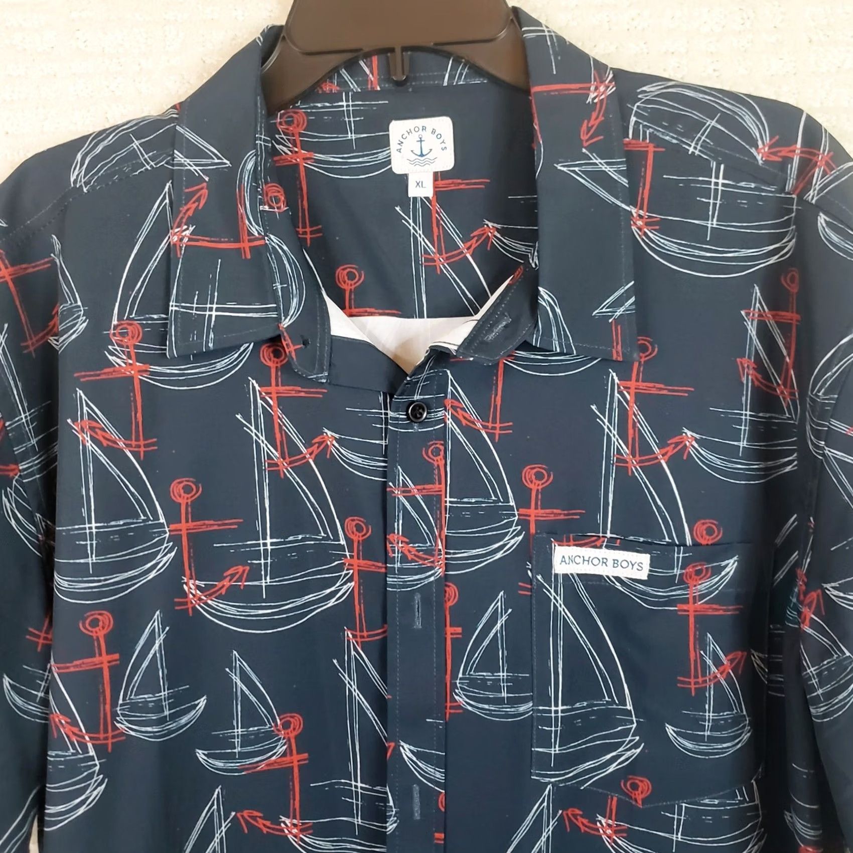 Vintage Anchor Boys Nautical Shirt Mens XL Blue Short Sleeve Casual Button Camp Hawaiian Size US XL / EU 56 / 4 - 3 Thumbnail