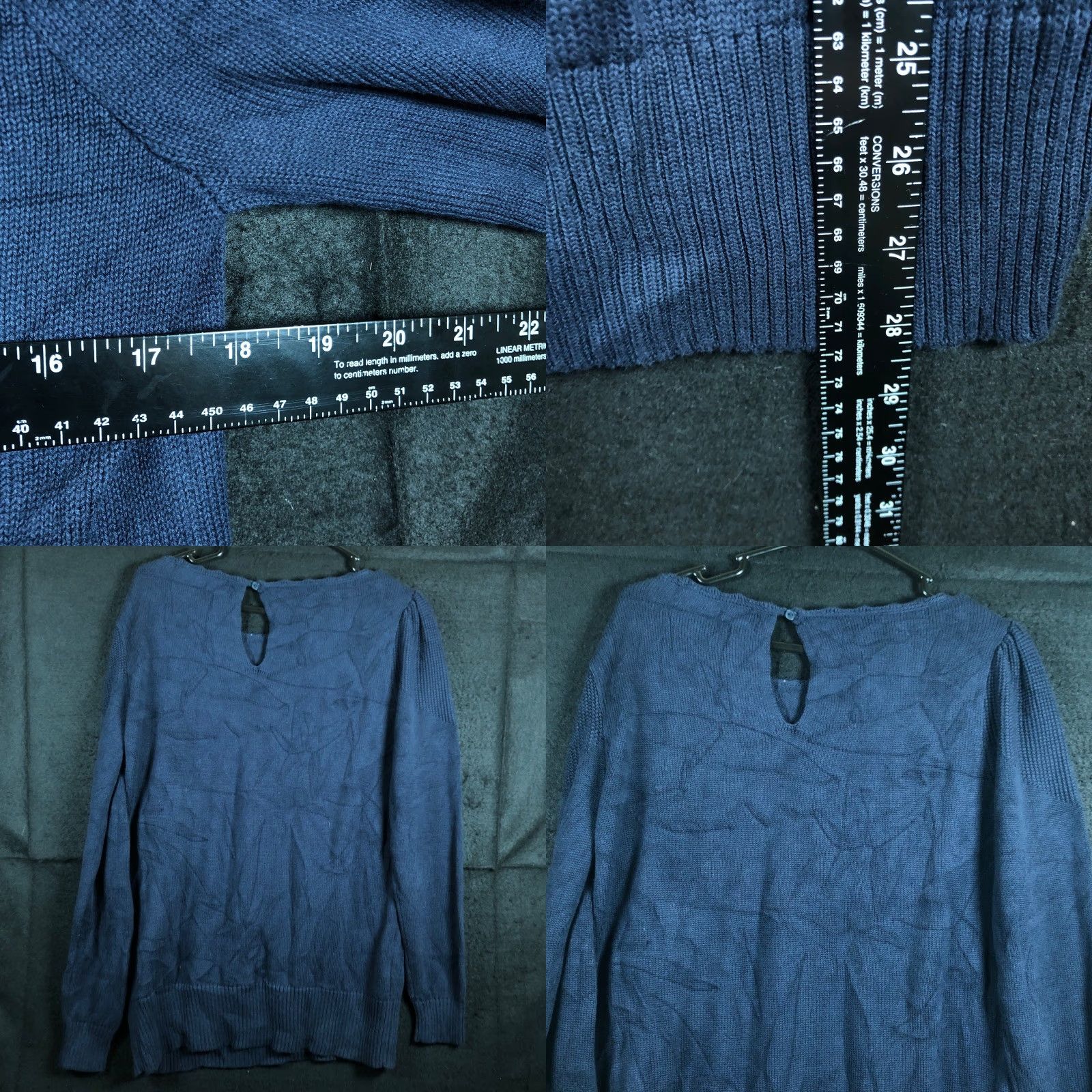 Loft LOFT Navy Crew Neck Long Sleeve Key Hole Back Medium Womens Sweater Size M / US 6-8 / IT 42-44 - 8 Thumbnail