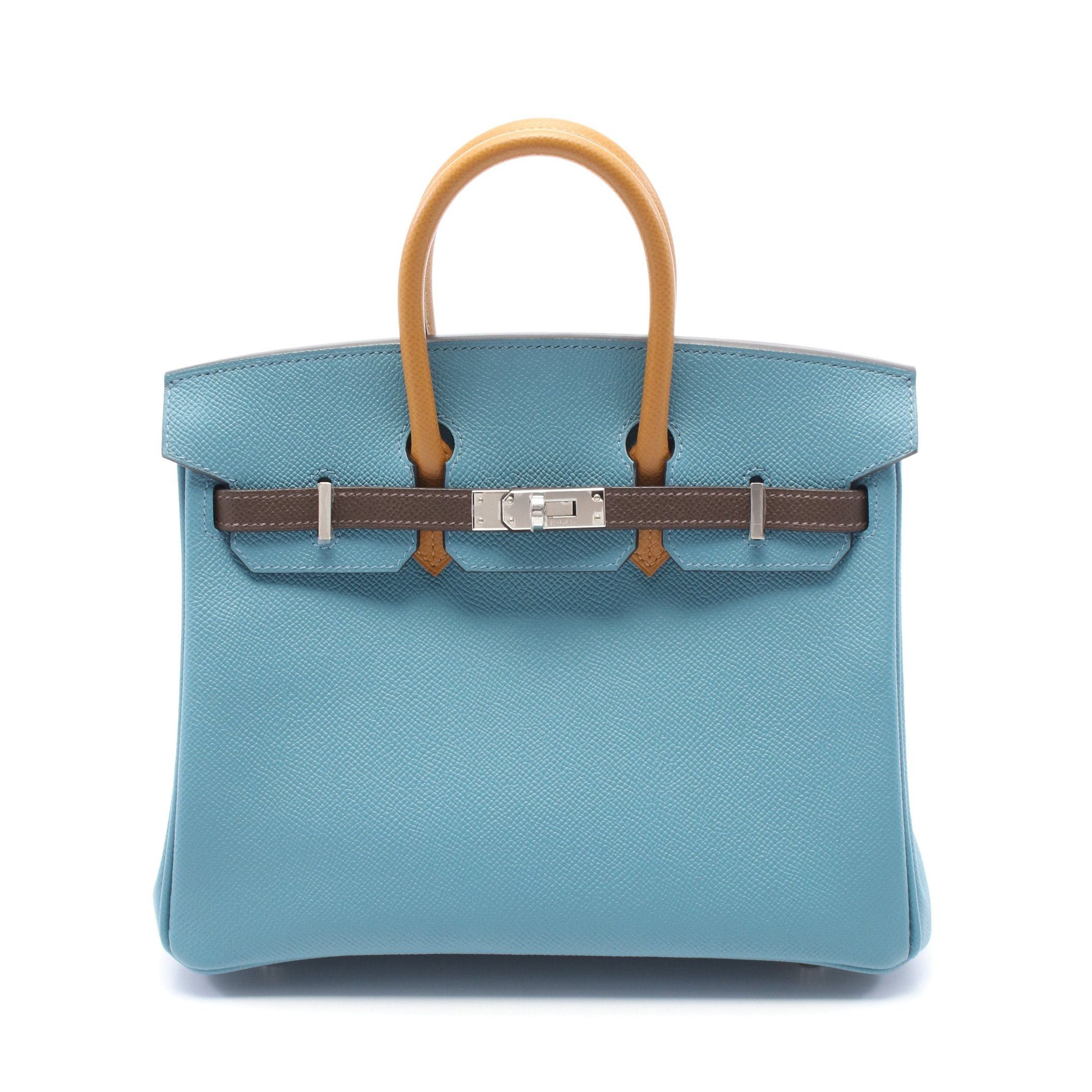 Hermes Hermes Birkin 25 Tricolor New Blue Jean Sesame Ecorse Handbag Clemence Leather Brown Yellow Silver Hardware Double Engraved Size ONE SIZE - 1 Thumbnail