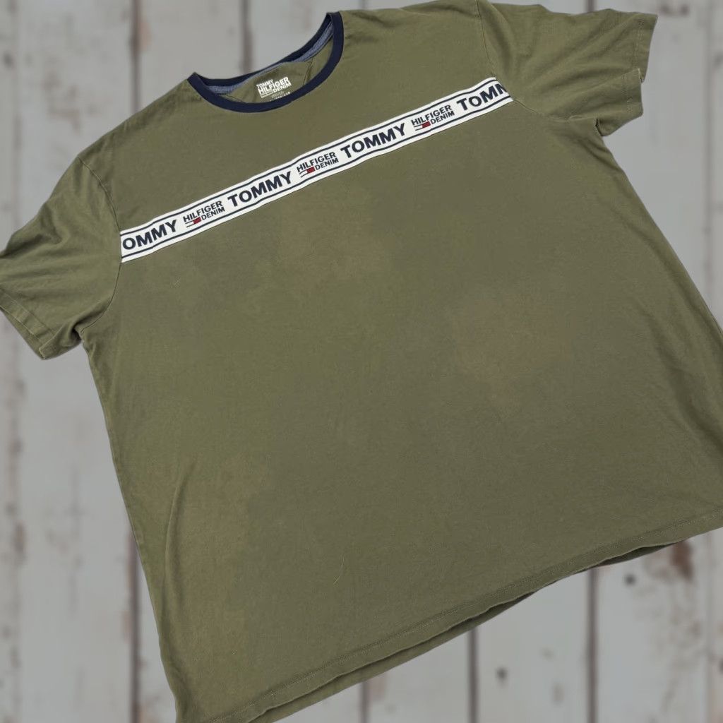 Tommy Hilfiger Tommy Hilfiger Denim Shirt Mens 2XL Green Ringer Chest Logo Stripe Graphic Tee Shirt Size US XXL / EU 58 / 5 - 1 Thumbnail