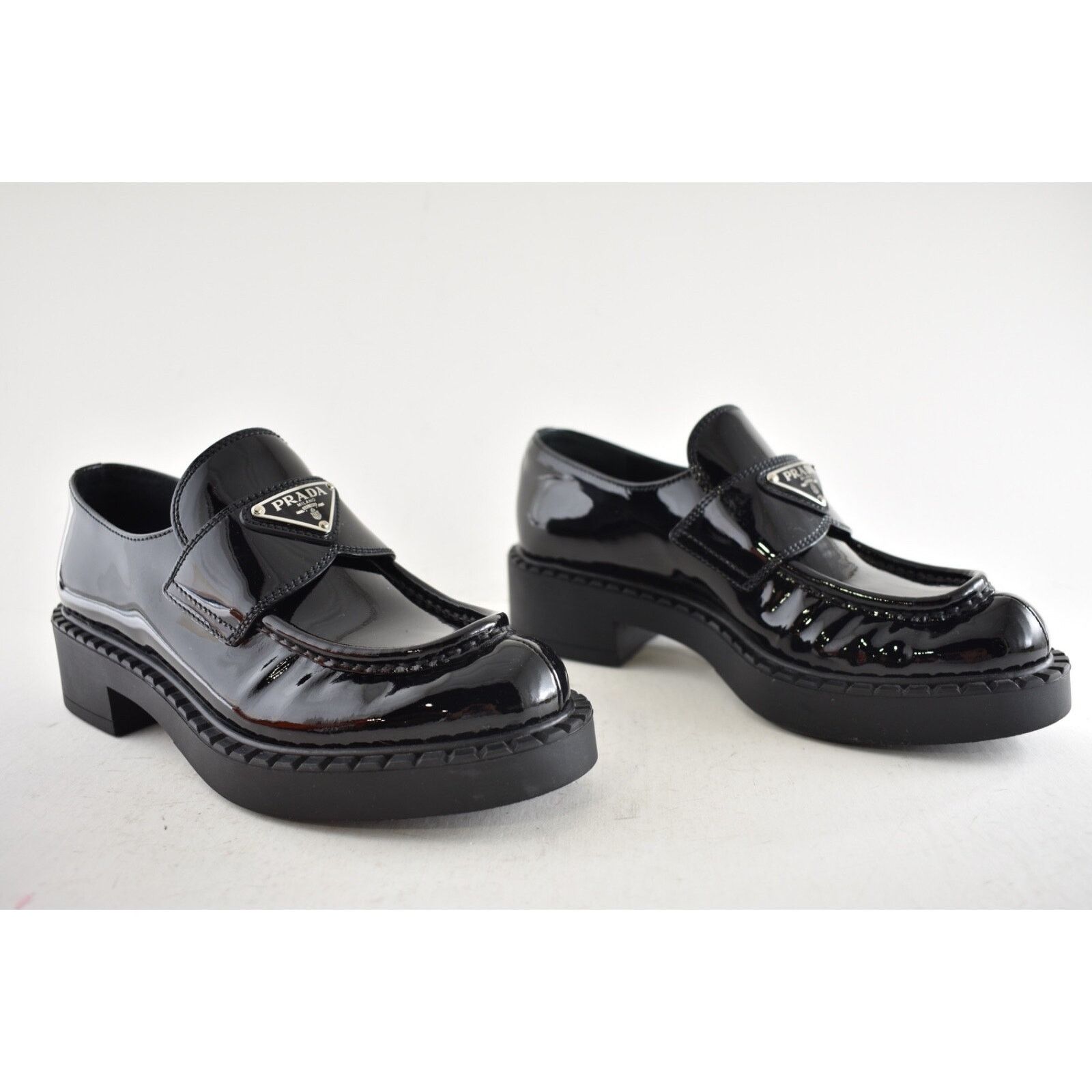 Prada Prada Chocolate Black Patent Leather Silver Logo Platform Size US 6 / IT 36 - 4 Thumbnail