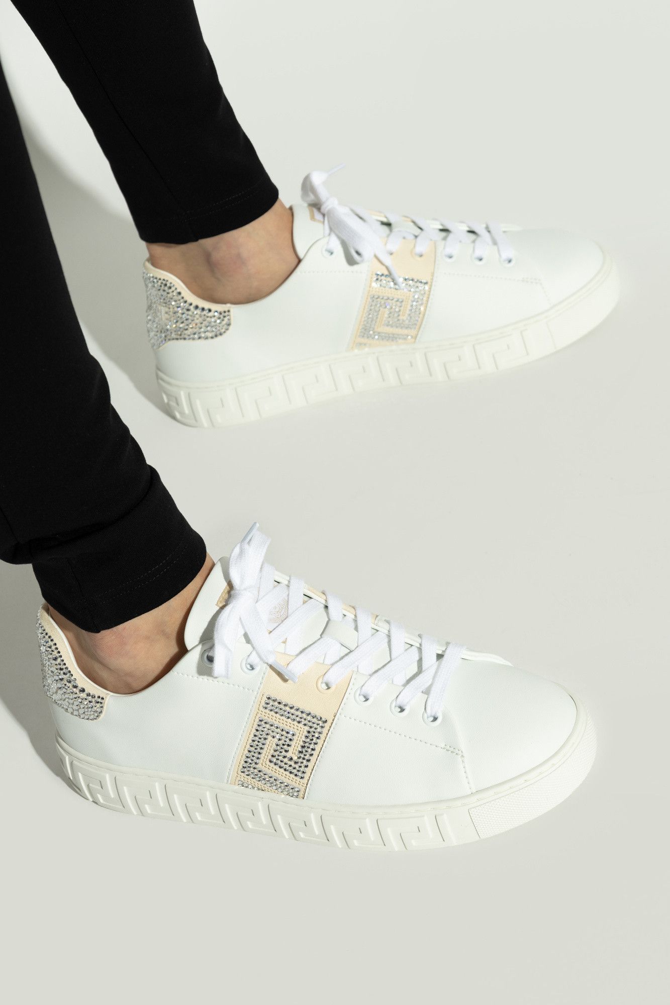 Versace o1s22i1n1024 Greca Crystal Sneakers in White Size US 7 / IT 37 - 3 Thumbnail