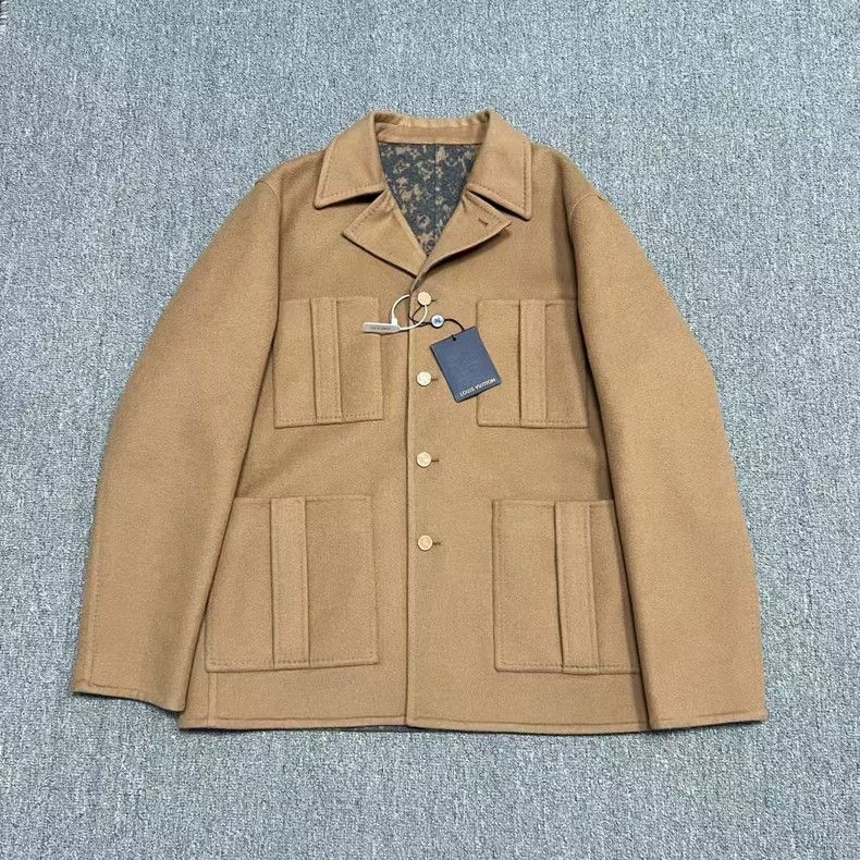 Louis Vuitton Camel reversible camouflage cashmere coat