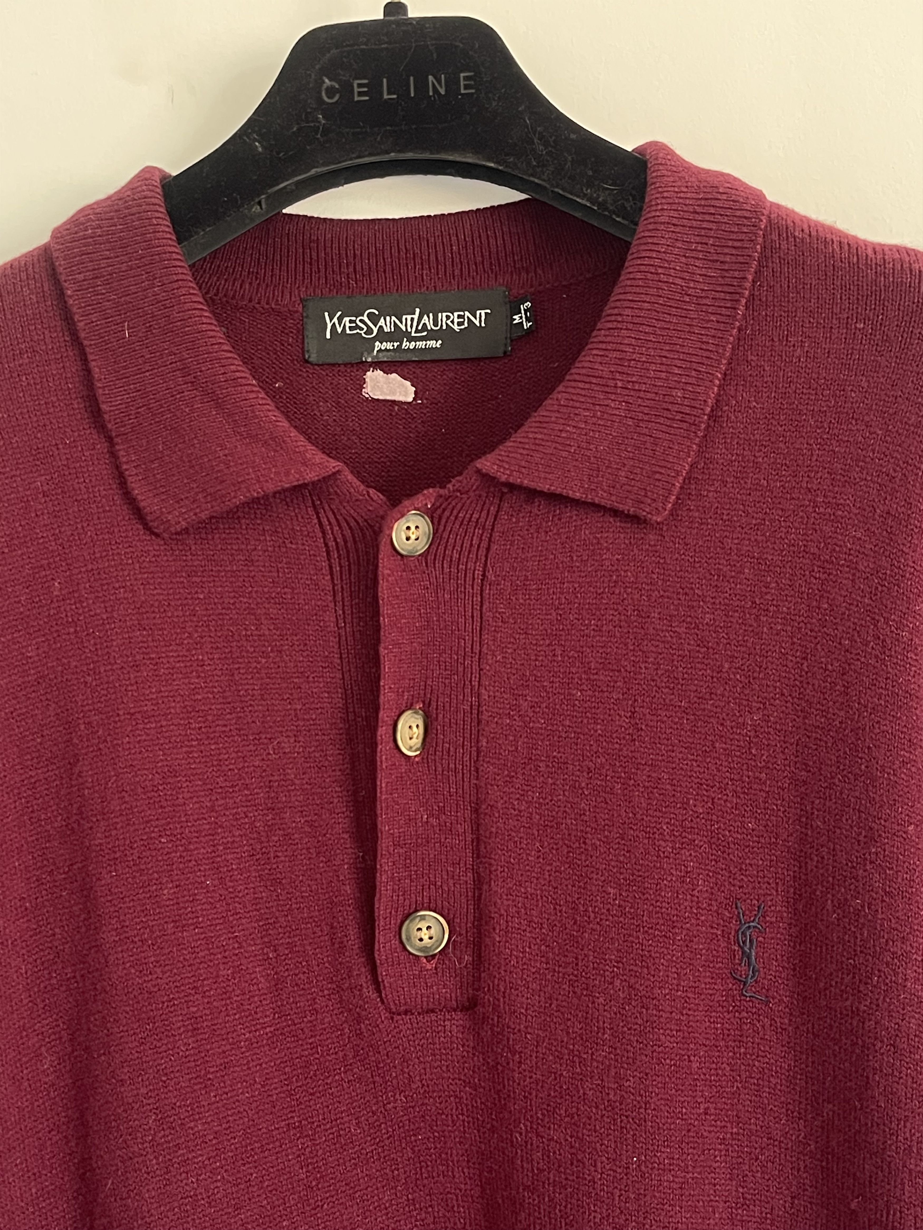 Yves Saint Laurent 🔥 burgundy sweater polo longsleeves wool jumper Size US M / EU 48-50 / 2 - 4 Thumbnail