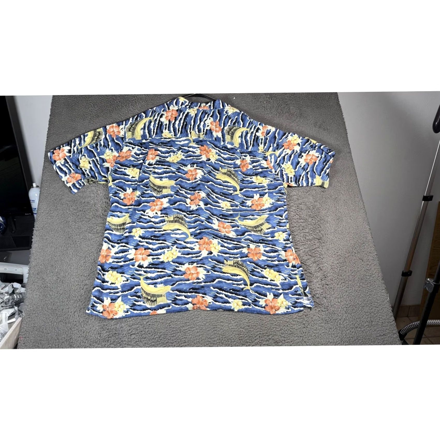 Vintage REPP LTD. Blue Marlin Fish Floral Hawaiian Shirt Button Up 3XL Mens Big & Tall Size US XXL / EU 58 / 5 - 6 Thumbnail