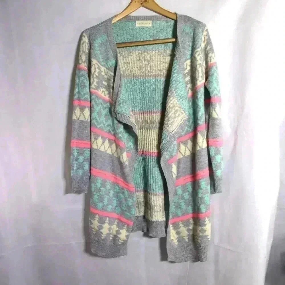 Designer Limelush Cool Sweater Pink Gray Blue White sz S/M Open Fron Size M / US 6-8 / IT 42-44 - 2 Thumbnail