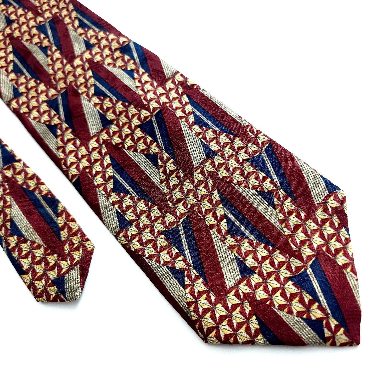 XMI Platinum XMI Red Blue Abstract Jacquard Print Wide Silk Tie Size ONE SIZE - 1 Thumbnail
