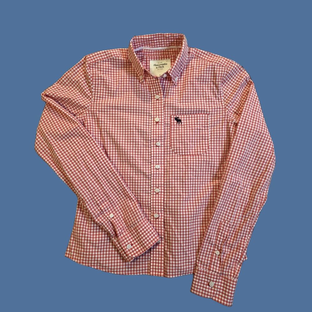 Abercrombie & Fitch VINTAGE Abercrombie & Fitch Women's Button-Up Shirt Gingham Red XS, Plaid, Long Sleeve, Collared, Button, Casual, Preppy, Classic, 2000s, Women Size XS / US 0-2 / IT 36-38 - 1 Thumbnail