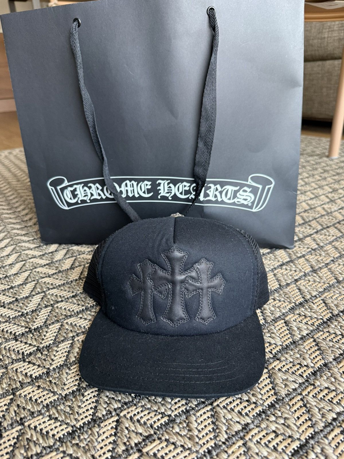 Chrome Hearts Chrome hearts, triple cross hat, black leather  display picture 1