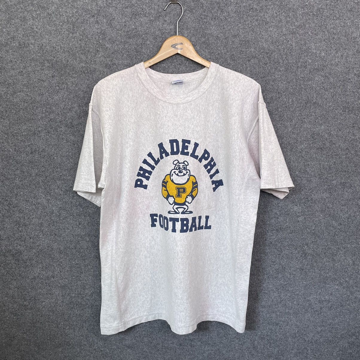 image of American College x Champion 90's Champion X Philadelphia Football Reverse Weave T Shirt in Heaher G