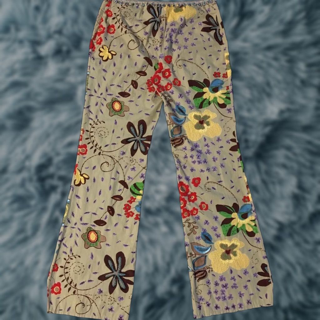 Vintage VINTAGE Philosophy Di Alberta Ferretti Hand Beaded Floral Art Pants 8 Italy AOP Designer 90s Y2K Size 30" / US 8 / IT 44 - 1 Thumbnail