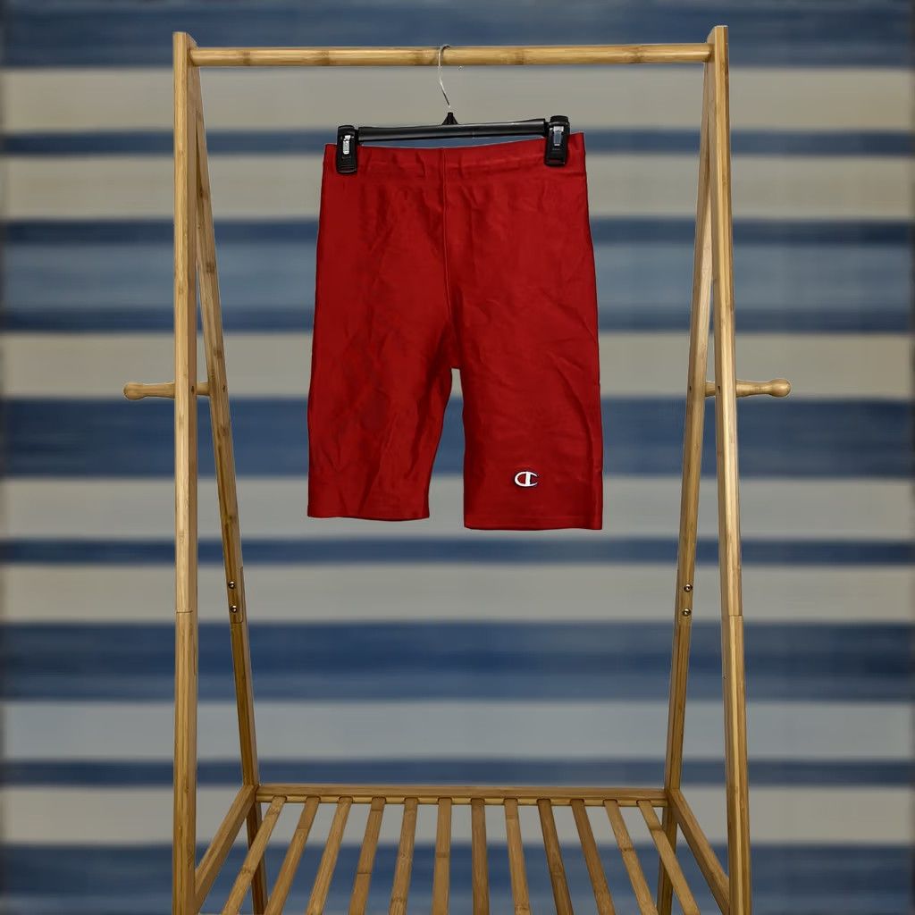 Champion VINTAGE Champion Women's Nylon Spandex Blend Red Bike Shorts L USA RARE Size 36" / US 14 / IT 50 - 1 Thumbnail