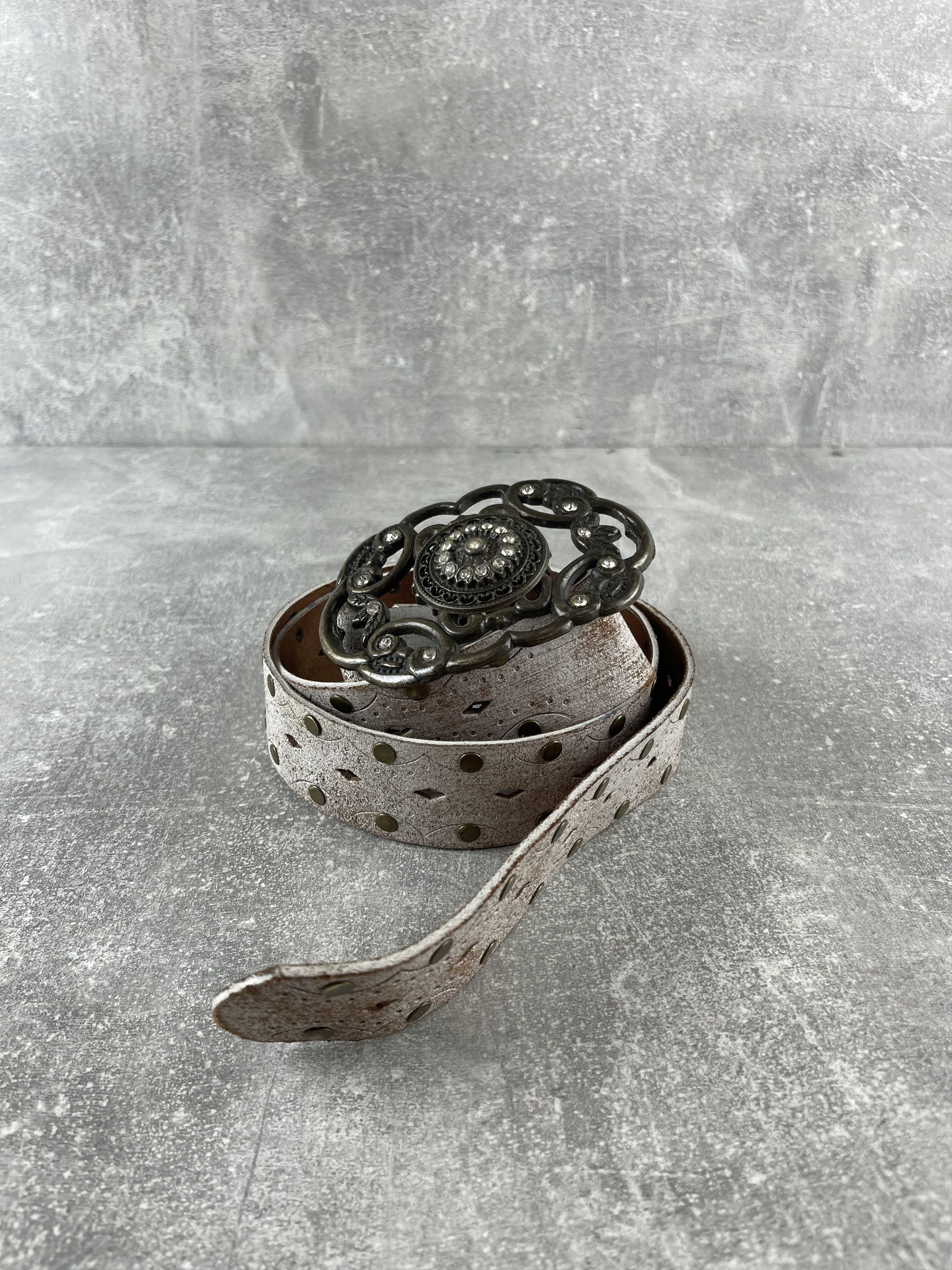 Seditionaries Y2K vintage faded leather belt big metal buckle Size ONE SIZE - 3 Thumbnail