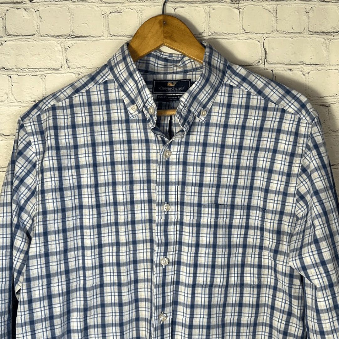 Vineyard Vines Vineyard Vines Murray Shirt Slim Fit Button-Up Long Sleeve Blue Plaid Cotton M XL Size US XL / EU 56 / 4 - 2 Thumbnail