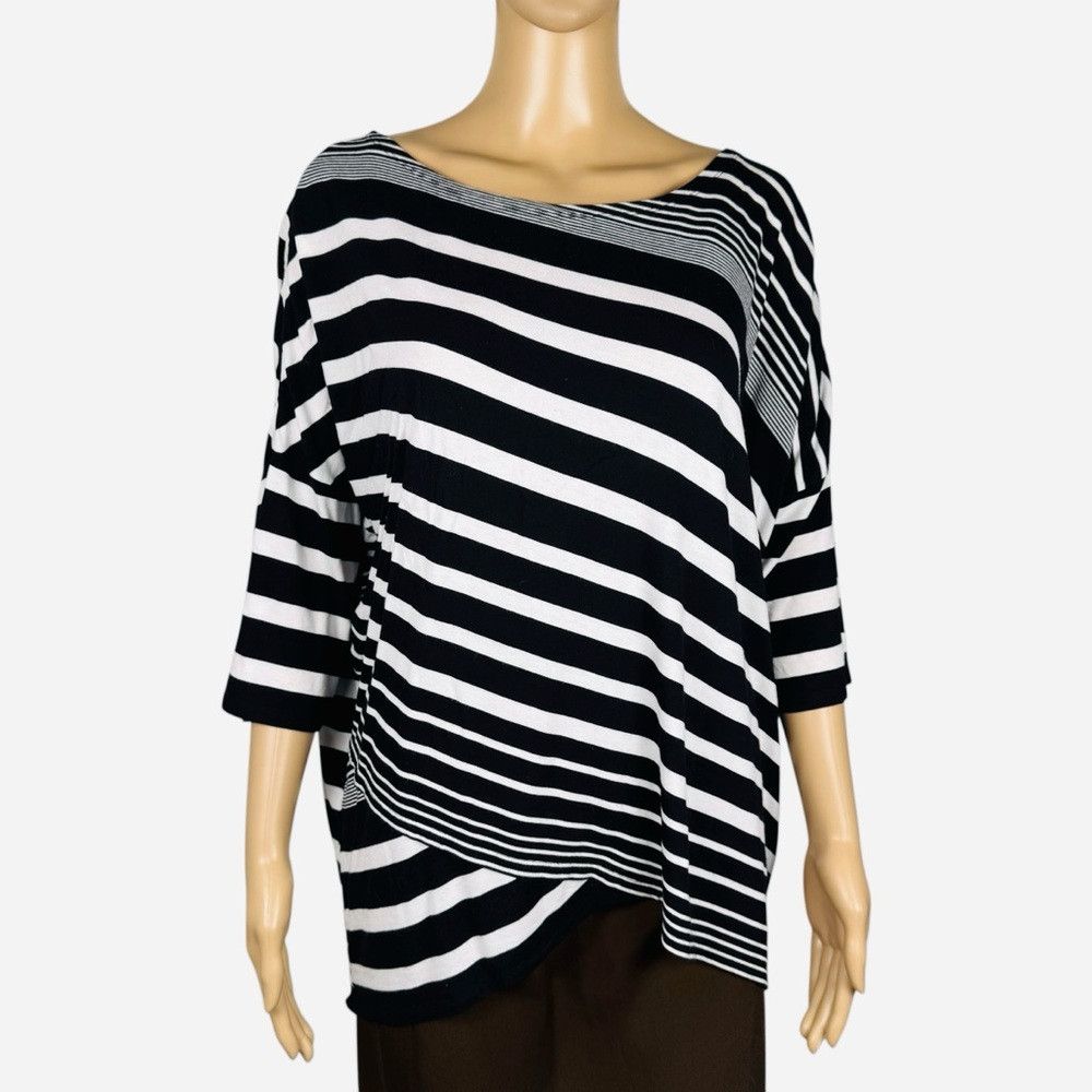 Chicos Chico's Striped Asymmetrical Hem 3/4 Sleeve Rayon Top Size Size L / US 10 / IT 46 - 1 Thumbnail
