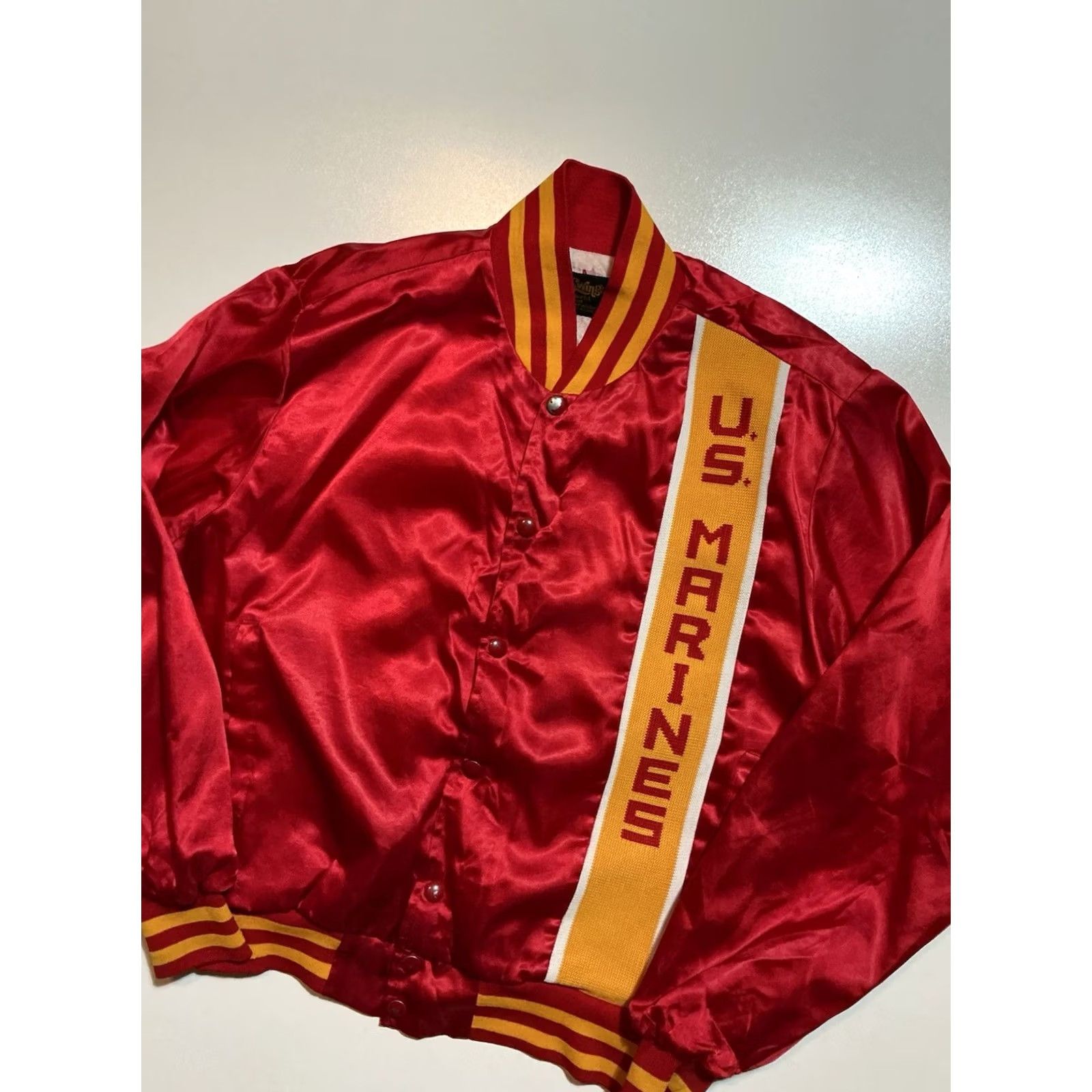 Vintage VINTAGE Swingster U.S. United States Marines Red Satin Bomber Jacket Sz. M Mens 1980s Satin Red Military Swingster Jacket Size US M / EU 48-50 / 2 - 5 Thumbnail