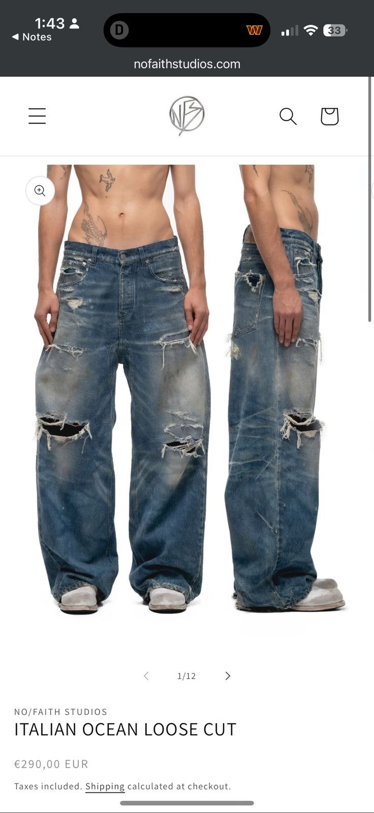 No Faith Studios No/Faith Studios Italian Ocean Loose Cut Denim