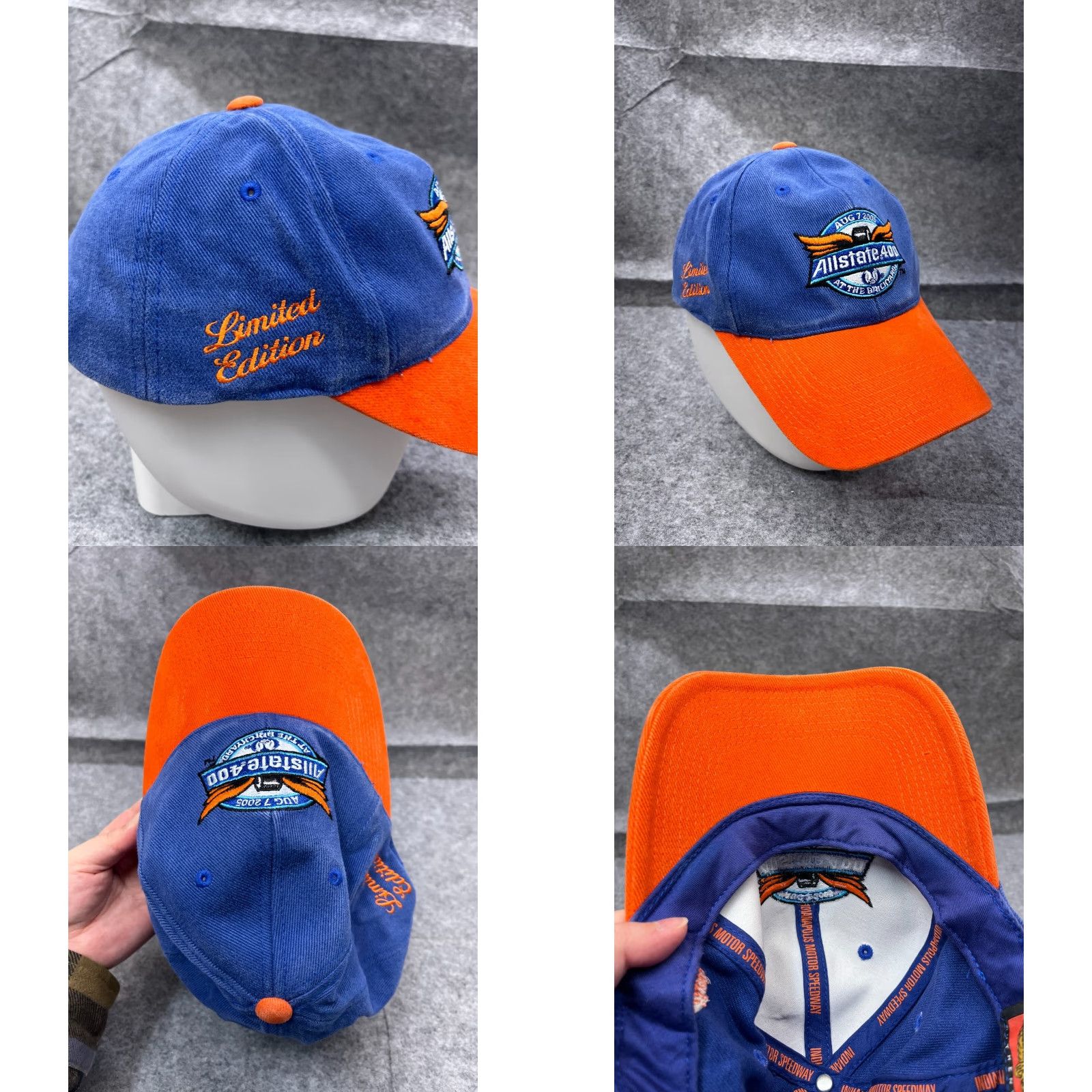 Vintage VINTAGE Allstate 400 at the Brickyard 2005 Hat Cap Strap Back Adult One Size Blue Orange Cotton Mens Size ONE SIZE - 8 Thumbnail