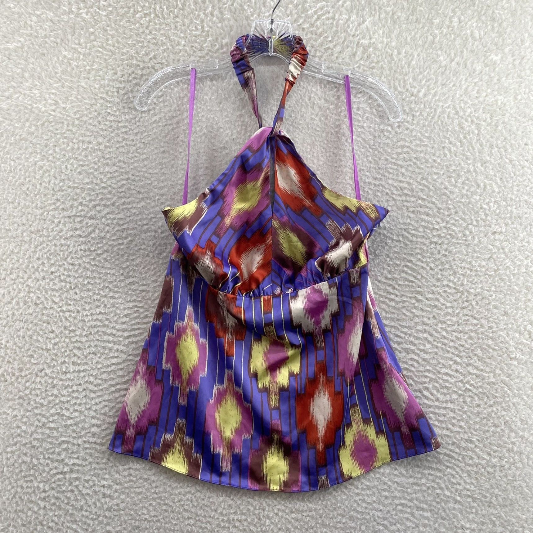 Vintage VINTAGE Y2K Halter Top Purple Satin 70s Groovy Disco Pattern Keyhole Shirt M Womens Size M / US 6-8 / IT 42-44 - 2 Thumbnail
