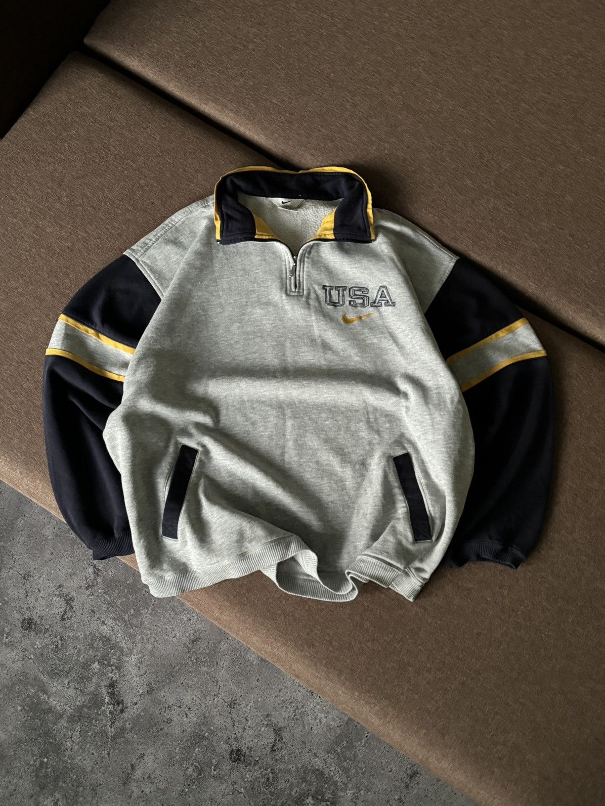Nike × Vintage Vintage Nike USA oversized big logo 1/3 sweatshirt Size US XL / EU 56 / 4 - 8 Thumbnail