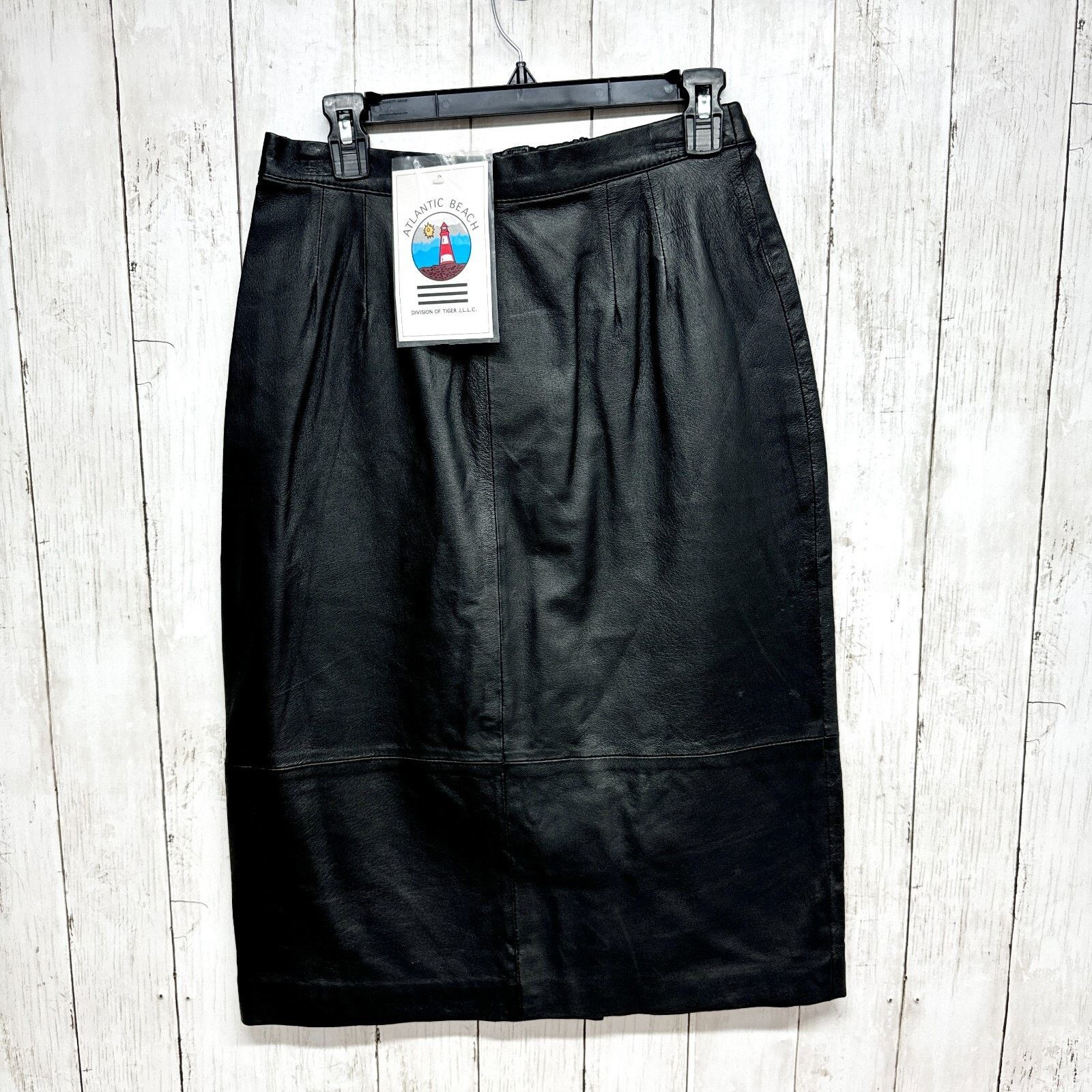 Vintage Vintage Atlantic Beach Skirt Women Medium Black Leather Midi Size 29" - 1 Thumbnail