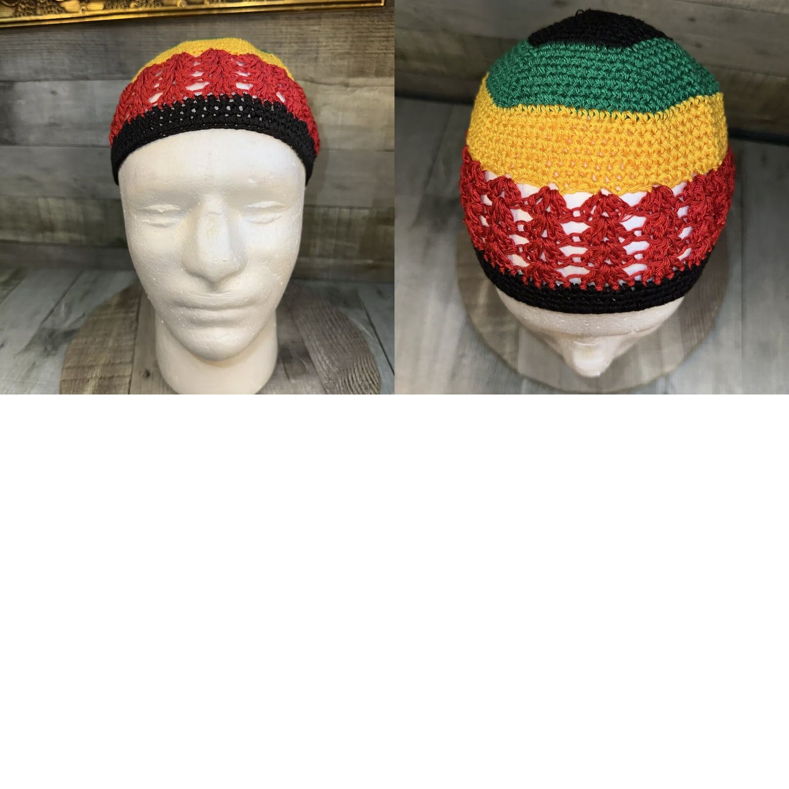 Vintage VINTAGE Handmade Rasta Crochet Beanie Hat Black Green Red Yellow Jamaica Reggae Cap Beanie Men One Size Size ONE SIZE - 9 Thumbnail
