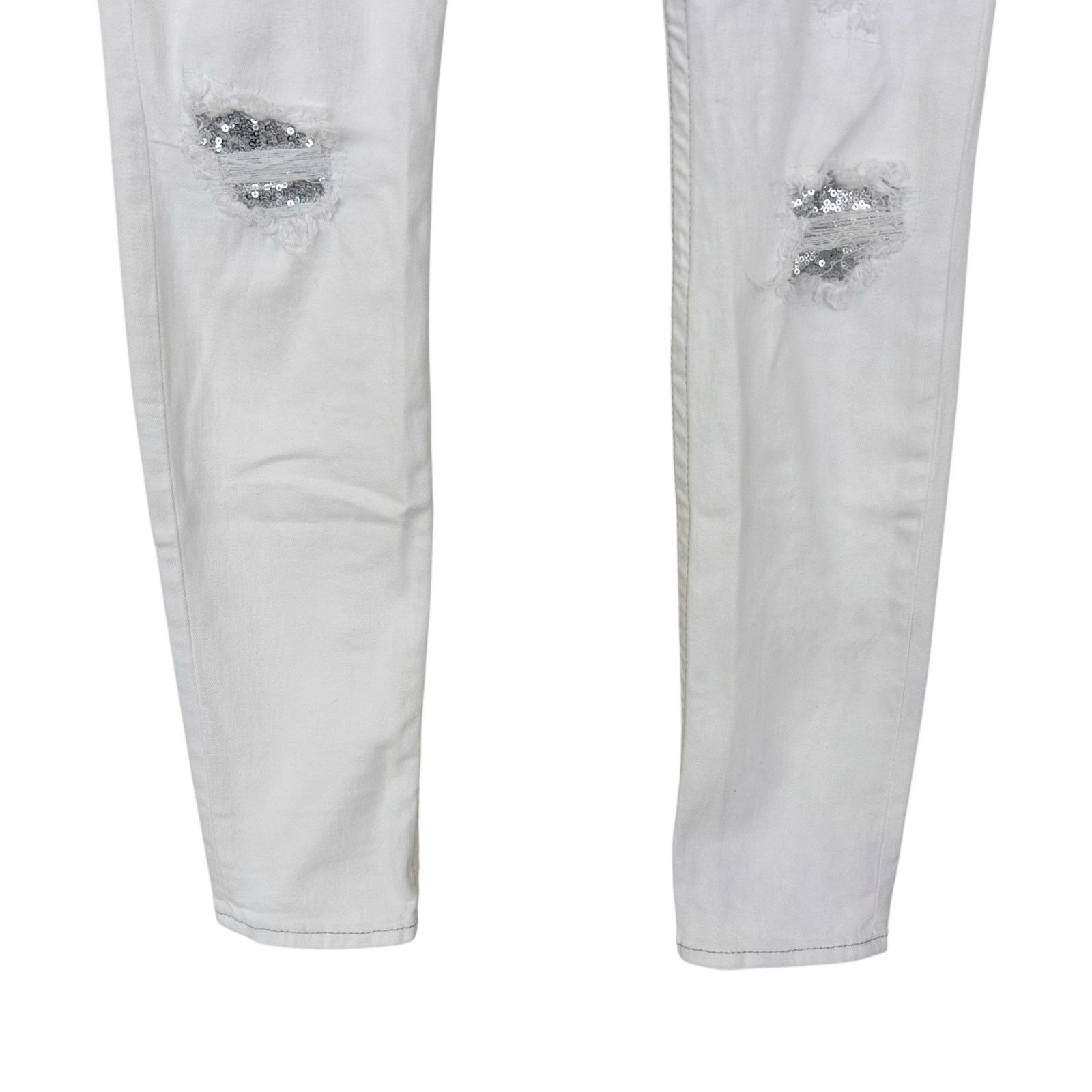 True Religion True Religion White Distressed Sequin Skinny Jeans Sz 29 Size 29" - 5 Thumbnail