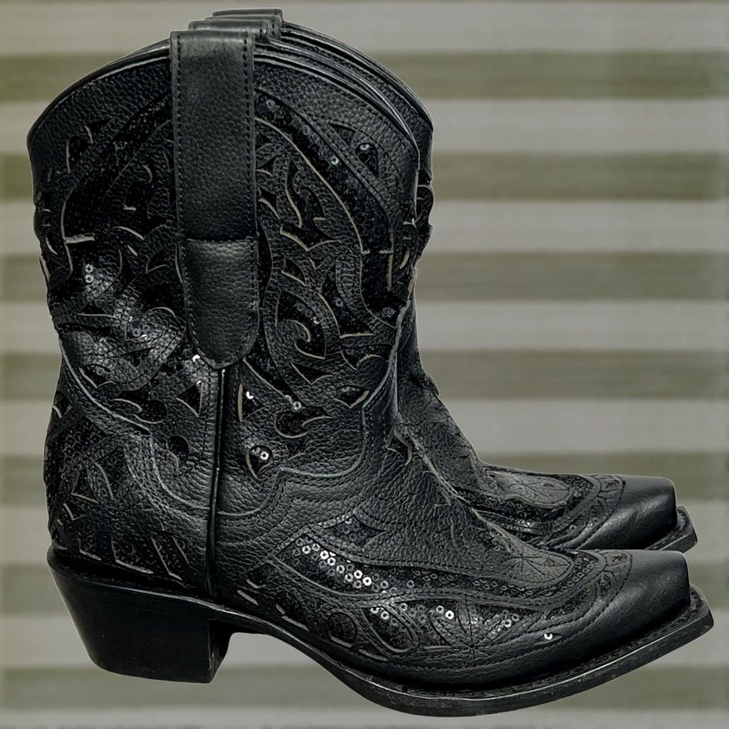 Vintage VINTAGE? JB Dillon Reserve Womens Cowgirl Leather Boot Black Sequin Sz 6 B Size US 6 / IT 36 - 1 Thumbnail