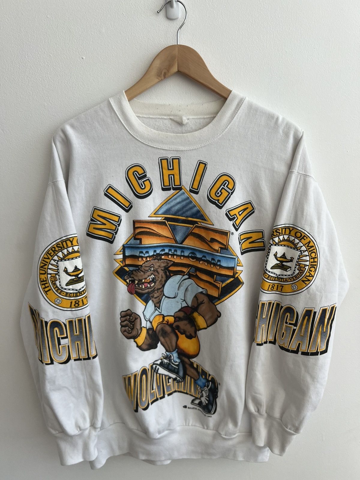 image of American College x Nhl Vintage 90's Bulletin Athletic Michigan Wolverines Crewneck in White (Size X