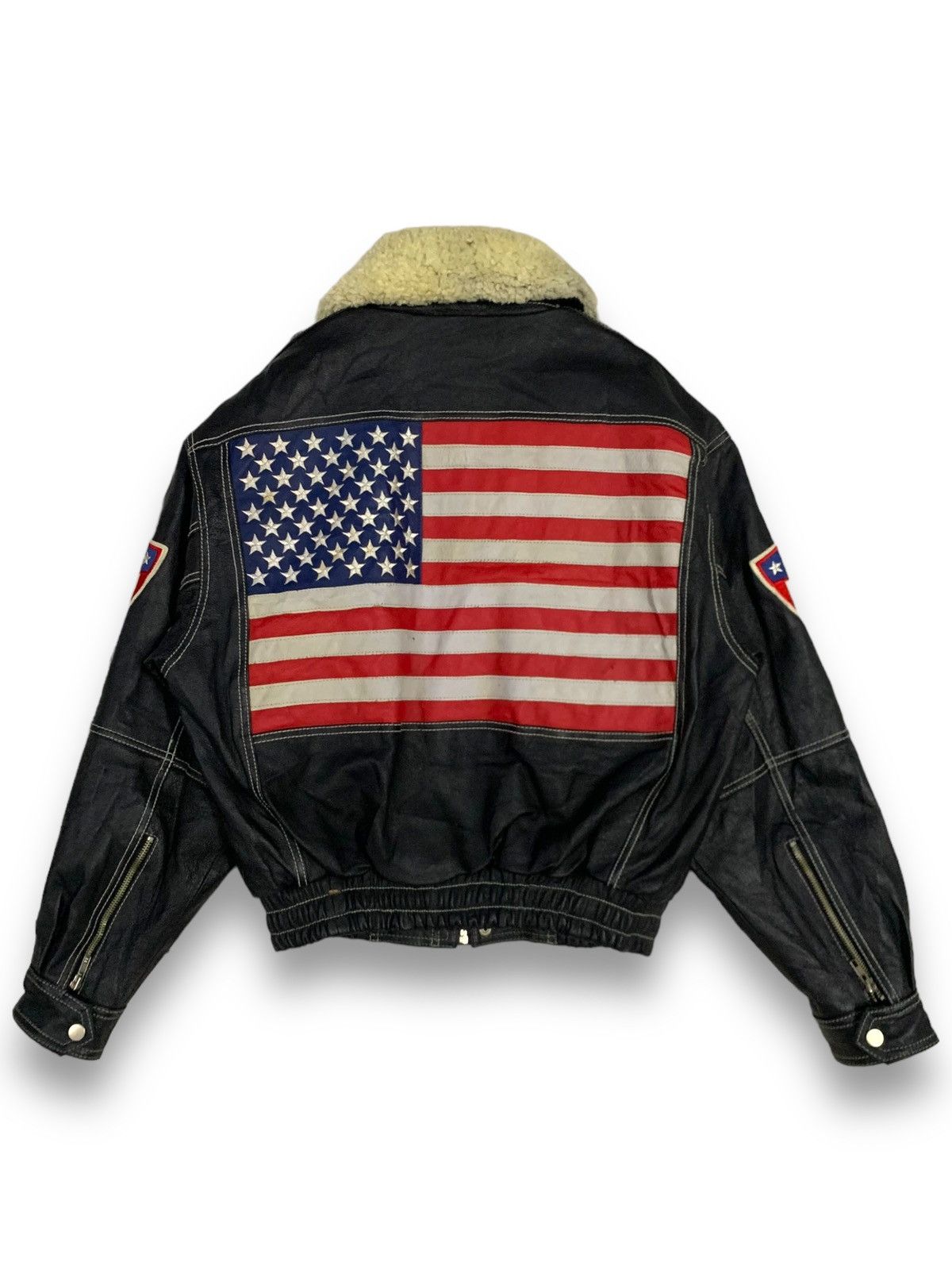 Other Vintage Human Being USA Flag Real Leather Bomber Jacket Size US M / EU 48-50 / 2 - 2 Thumbnail