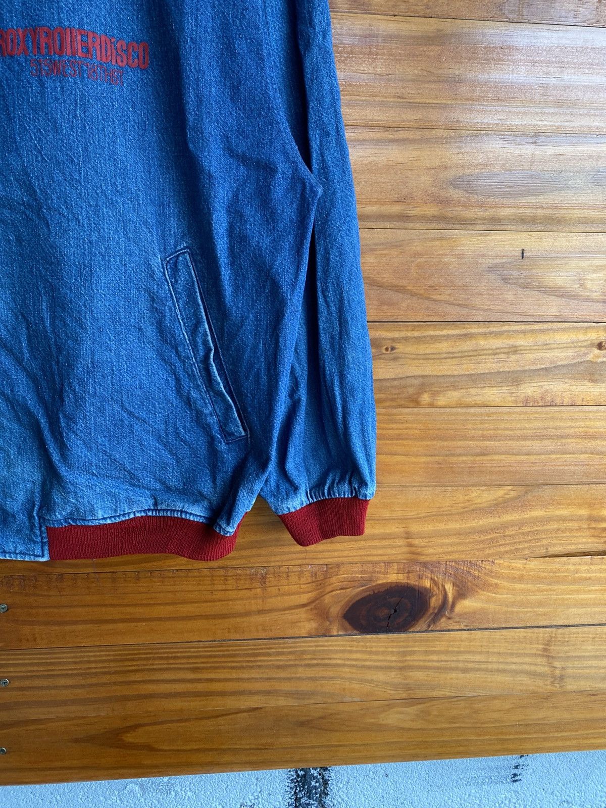 Japanese Brand Vintage Roxy Riders Co Denim Varsity Jacket Blue Red Collar Size US M / EU 48-50 / 2 - 9 Thumbnail