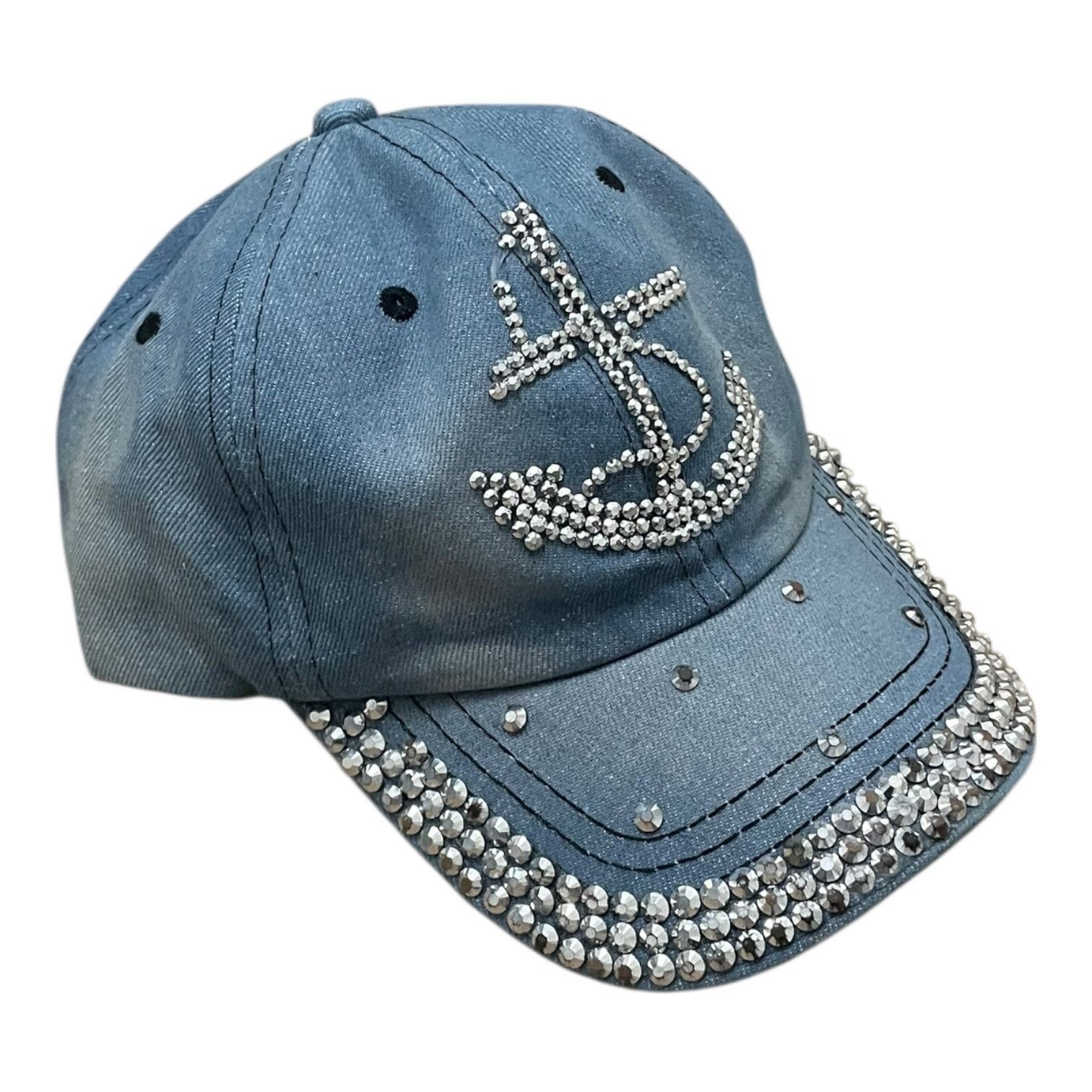 Other Denim Anchor Rhinestone Sequin Embellished Hat Size ONE SIZE - 3 Thumbnail