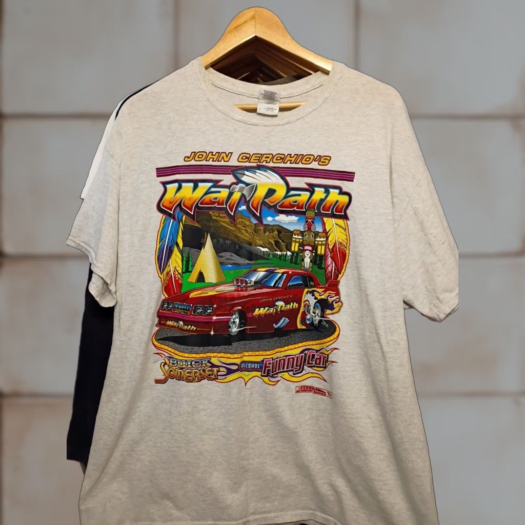 Gildan VINTAGE Warpath Ferrin Motorsports John Cerchio T-shirt XL Gray Mens Car Nascar Drag Tee Size US XL / EU 56 / 4 - 1 Thumbnail