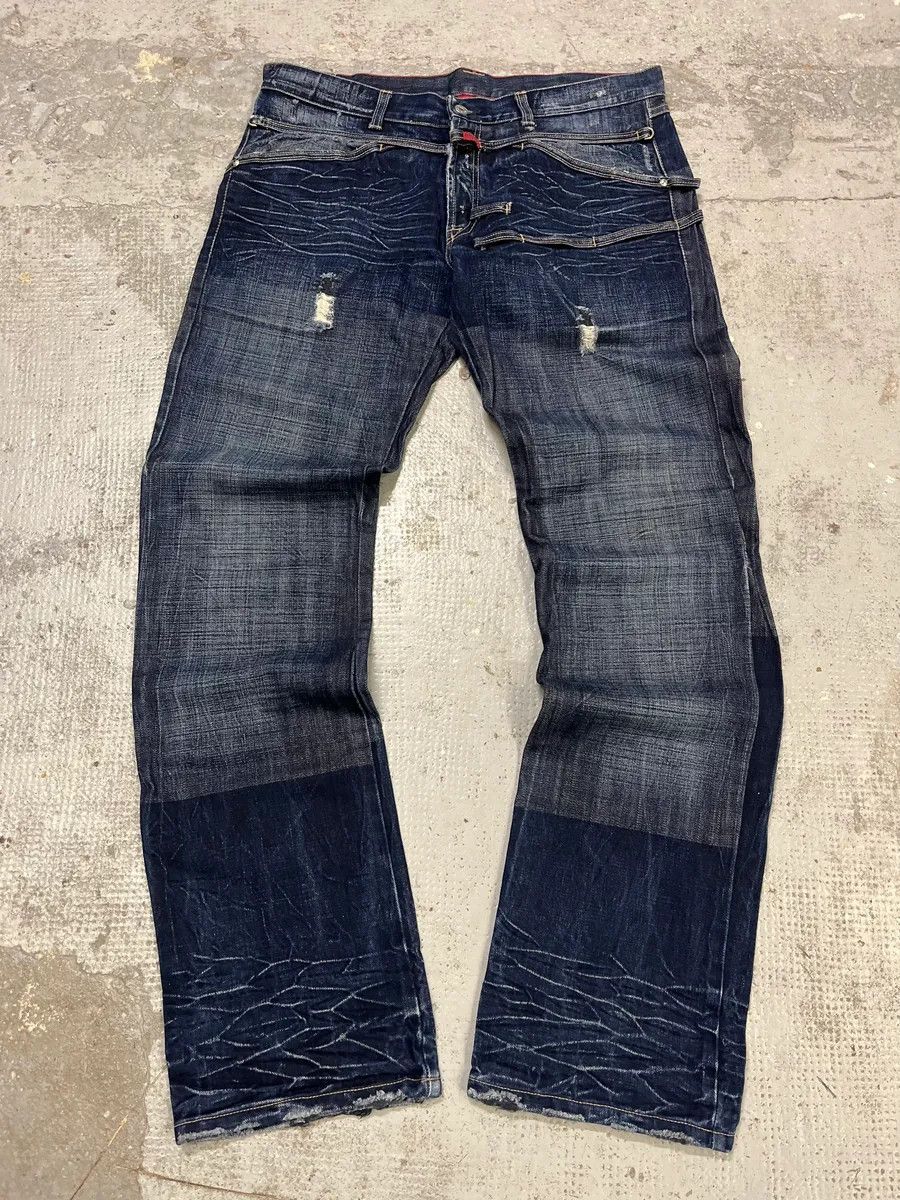 Marithe + Francois Girbaud AW2005 Marithé + François Gurbaud Blue Distressed Washed Denim Jeans Size US 34 / EU 50 - 1 Thumbnail