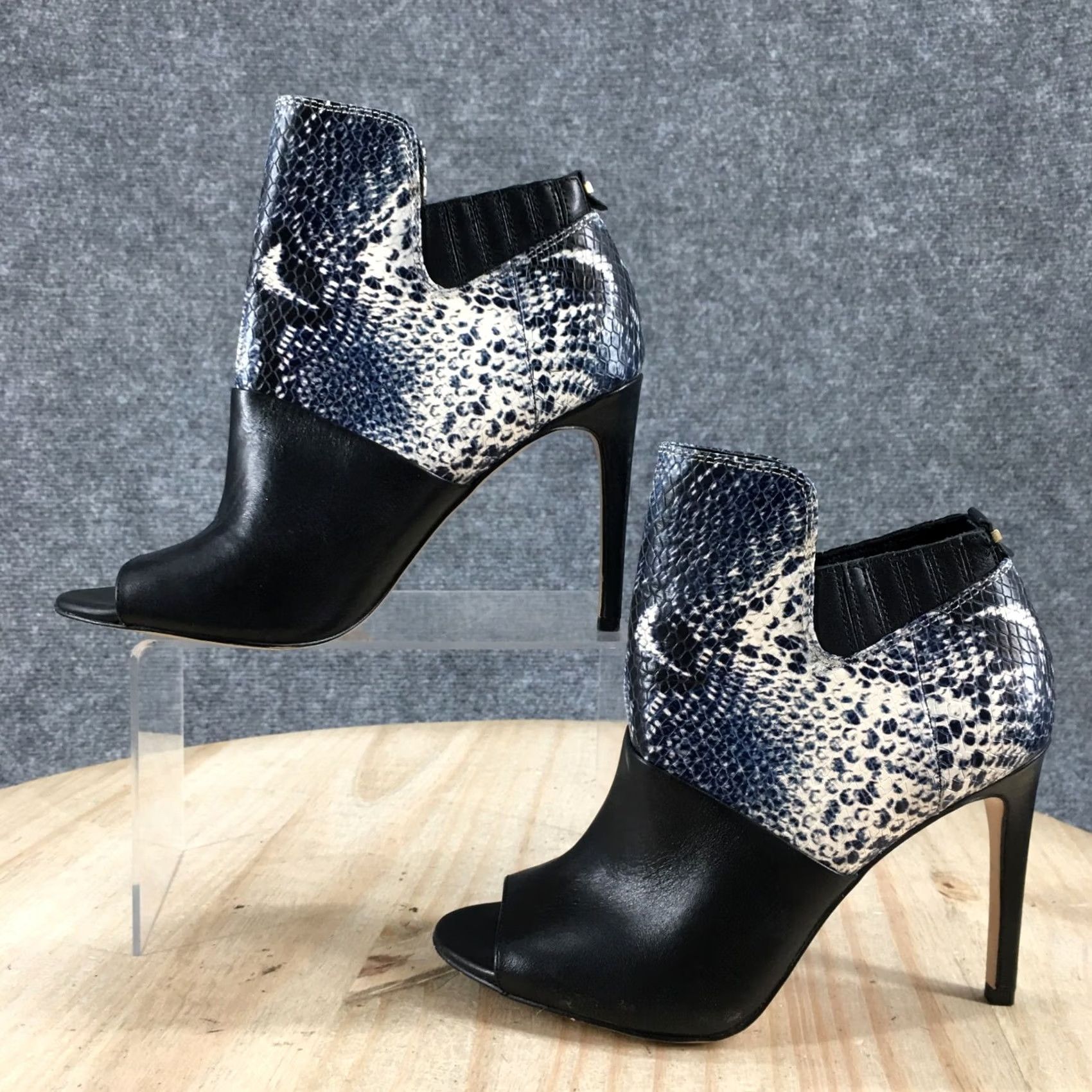 Calvin Klein Calvin Klein Womens Bootie Sarine Peep Toe Stiletto Black Faux Leather 5.5 Size US 6 / IT 36 - 2 Thumbnail