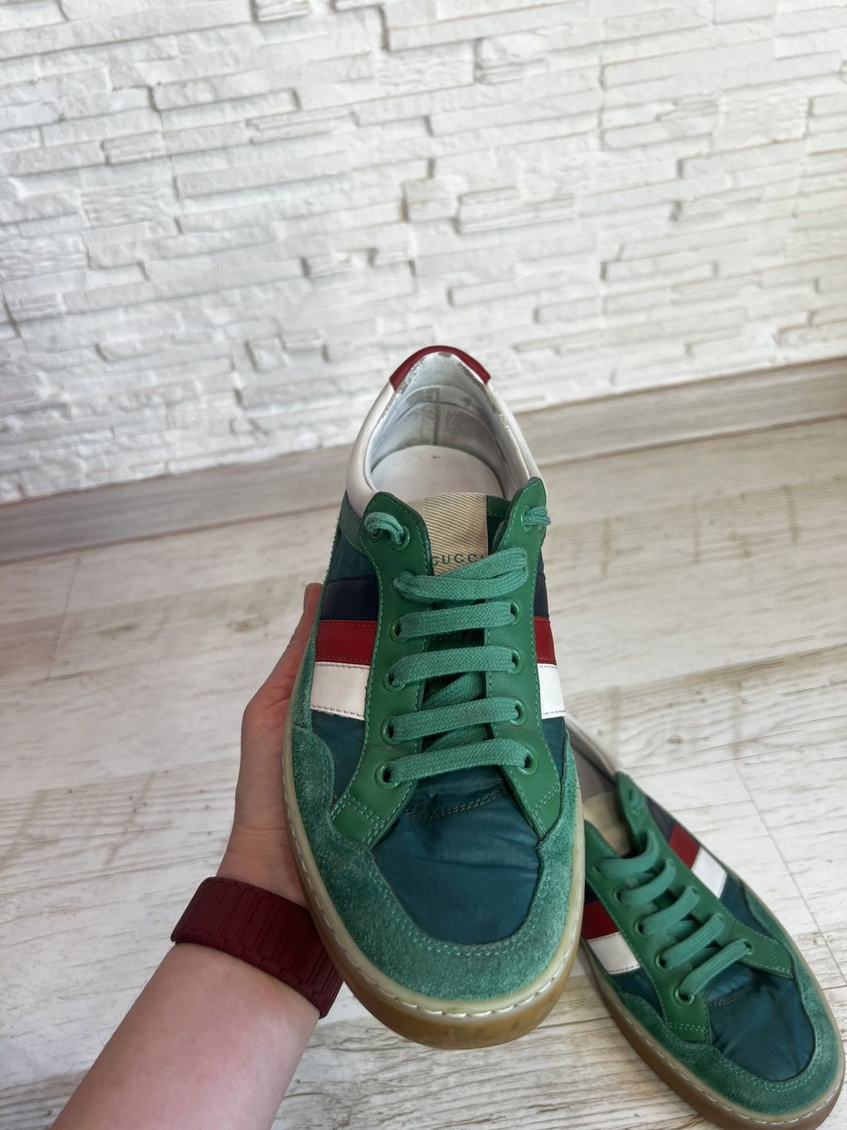Gucci Gucci Green Suede Nylon Sneakers 501215 Size 38 / US 8 Size US 7.5 / IT 37.5 - 9 Thumbnail