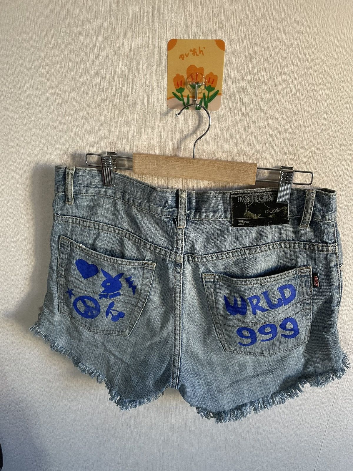 Handmade Custom y2k jeans shorts , playboy bunny , WRLD 999 Size 28" / US 6 / IT 42 - 1 Thumbnail